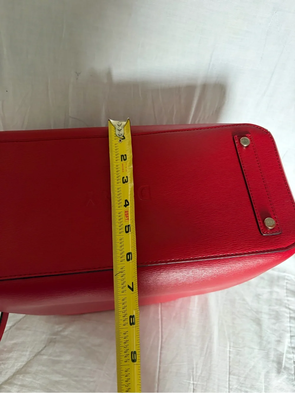 DKNY Cherry Red Saffiano Leather Satchel Bag with Gold Hardware